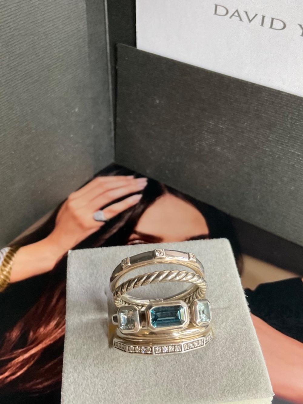 David Yurman Stax Sterling Silver/Blue Topaz size 8 Ring Stamped @DY925 - Picture 2 of 6